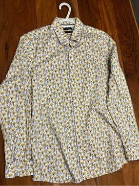 Yellow Floral Men's Button-Down Shirt